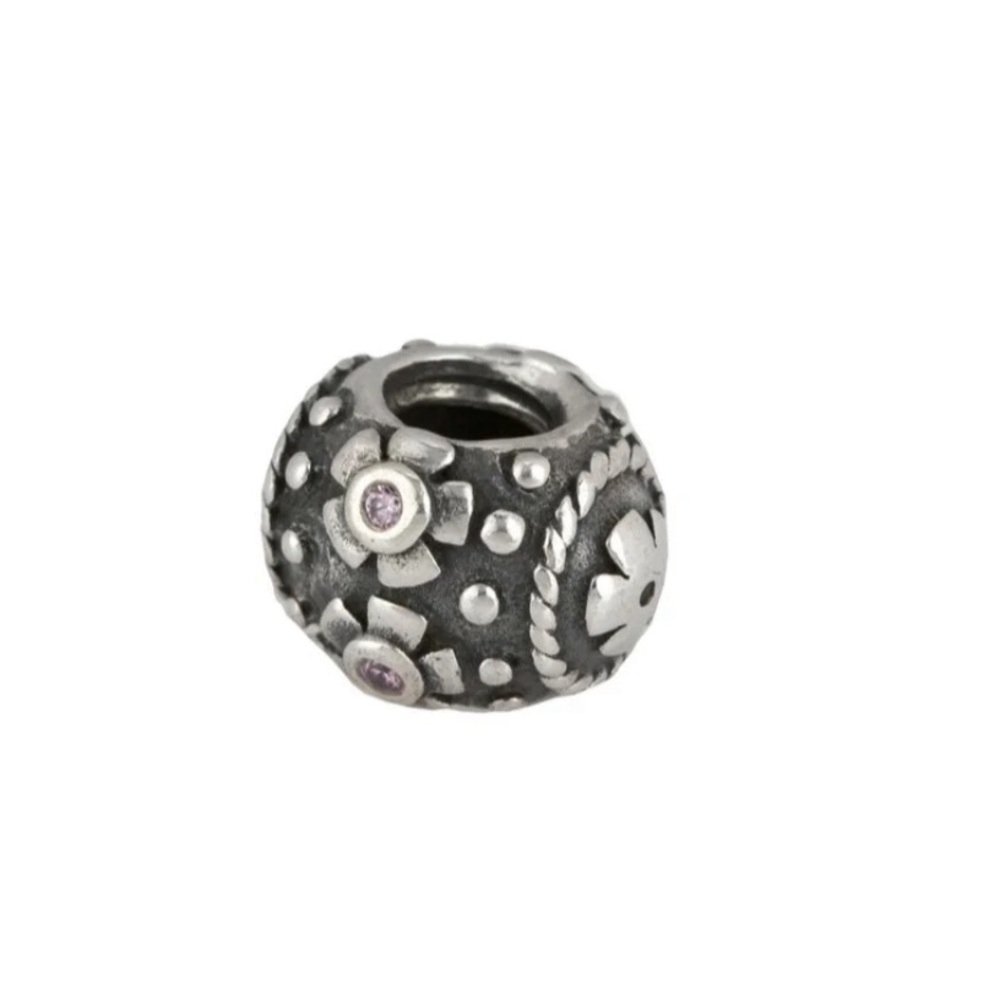 Authentic Pandora 925 Sterling Silver Pink CZ Floral Bead Charm